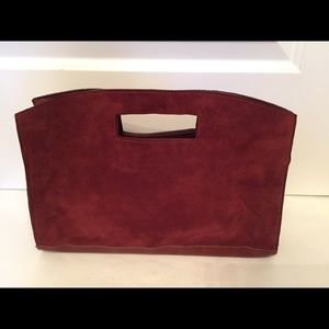 BETH LEVINE NY BAG HAND CLUTCH BROWN SUEDE LEATHER SNAP CLOSE